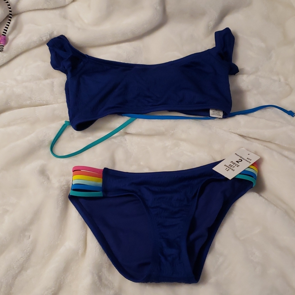 Girls navy 2 piece swimsuit NWT